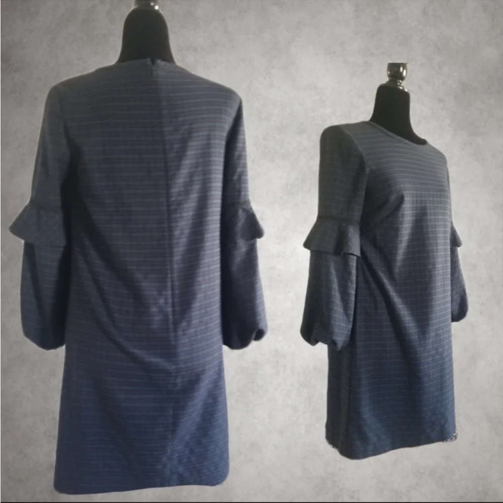 Loft Tartan Shift Dress Balloon Bell Sleeve - Picture 4 of 16